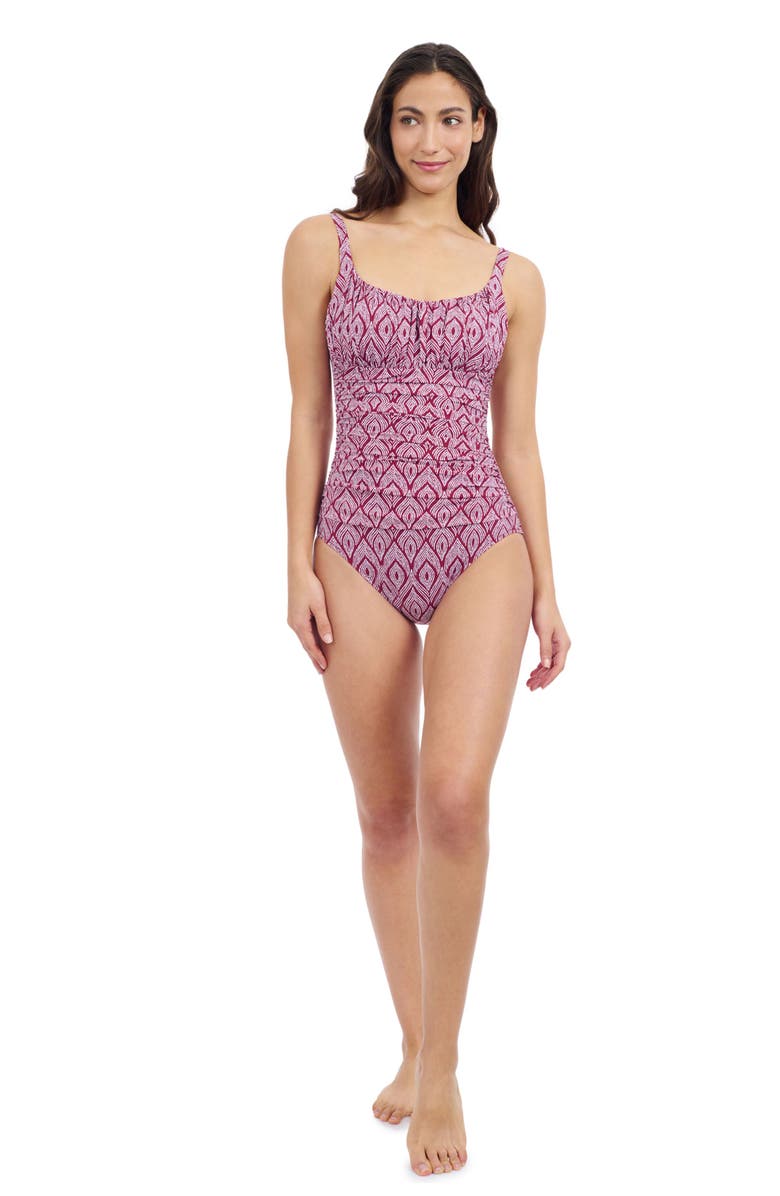 Profile by Gottex Plume Scoop Neck Shirred Bust One Piece, Main, color, Brick White