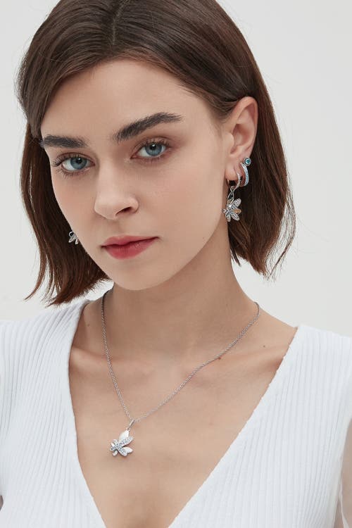 Classicharms Women's Blue / Silver Silver Gradient Blue Pavé Diamond Butterfly Dangle Drop Hoop Earrings In Metallic