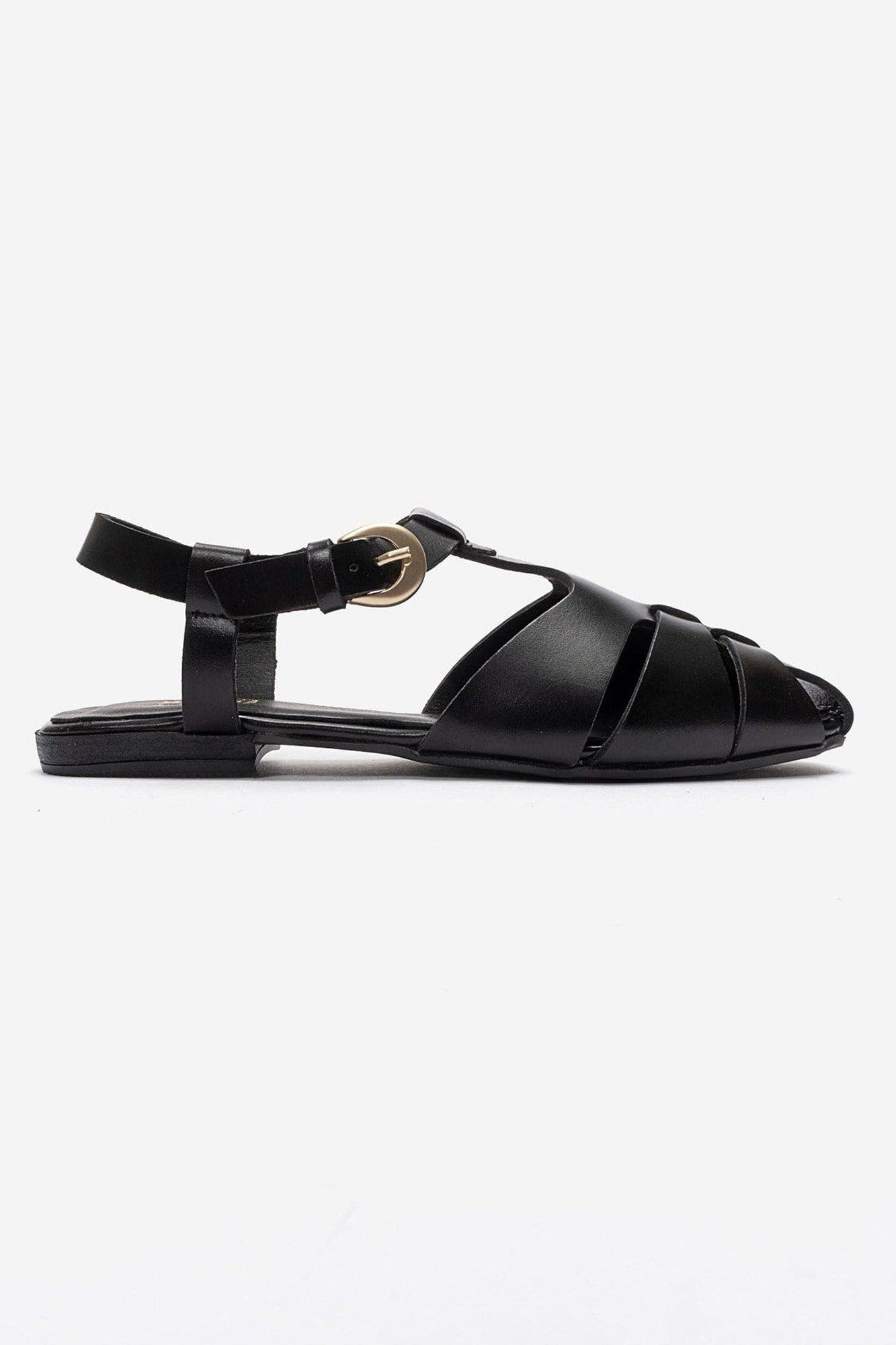 Jandor Leather Ankle Strap Flat Sandal, Alternate, color, Black