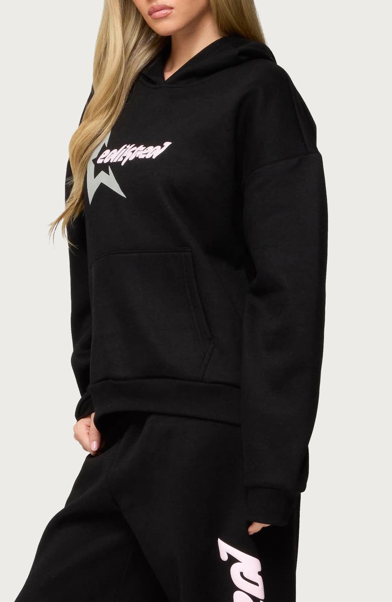 EDIKTED Logo Star Hoodie, Alternate, color, Black