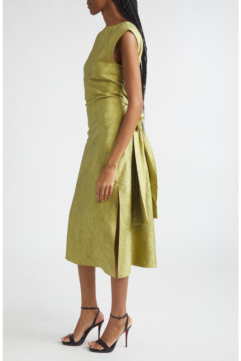 Bow Crinkled Silk Midi Dress, Alternate, color, PISTACHIO