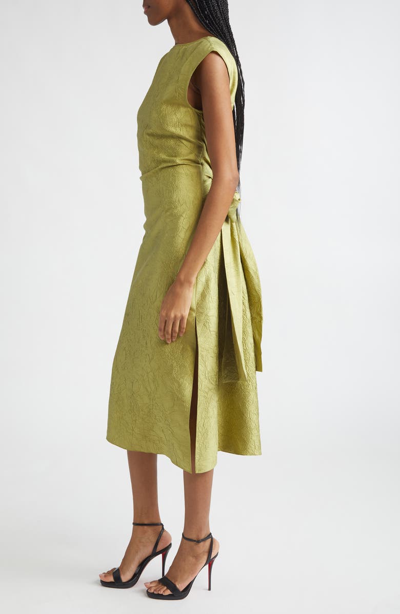 Christopher John Rogers Bow Crinkled Silk Midi Dress, Alternate, color, Pistachio