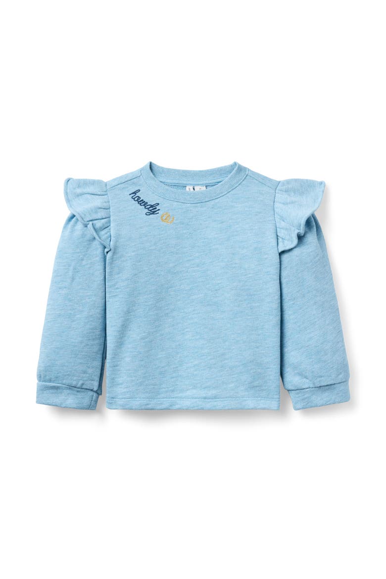 Embroidered Ruffle Shoulder Sweatshirt, Main, color, Blue