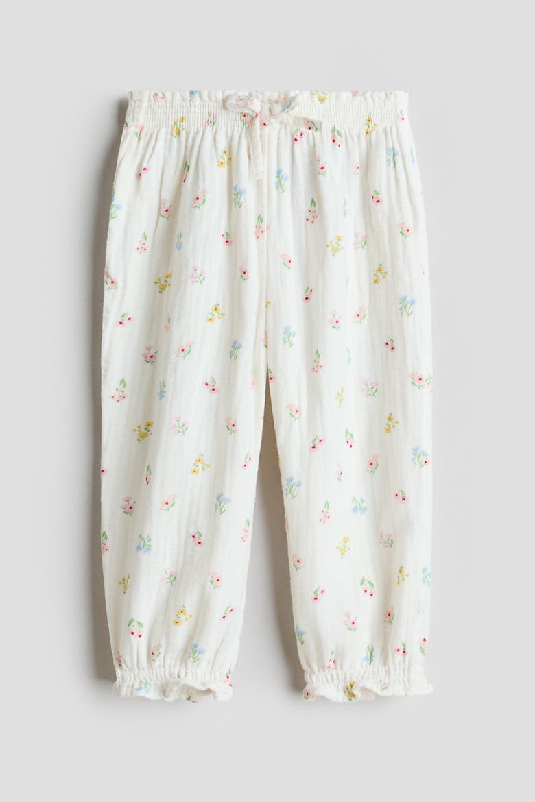 Cotton Muslin Trousers, Main, color, Cream/floral