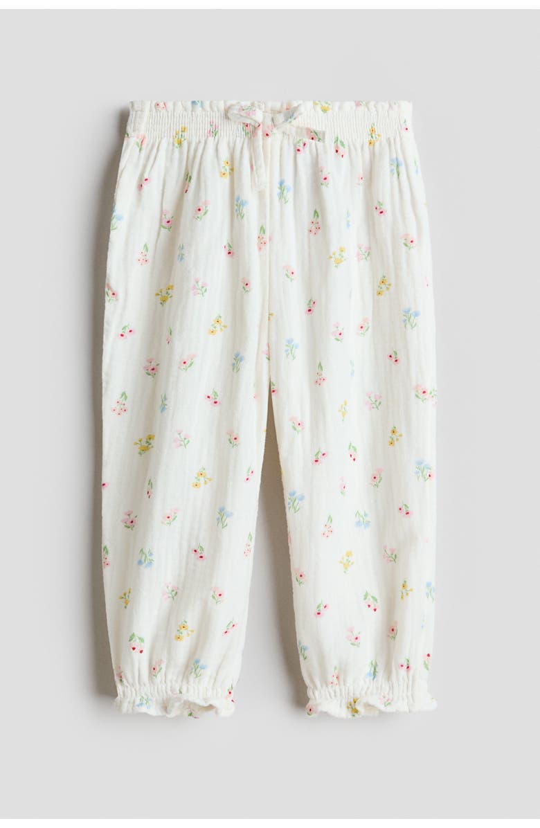 H&M Cotton Muslin Trousers, Main, color, Cream/Floral