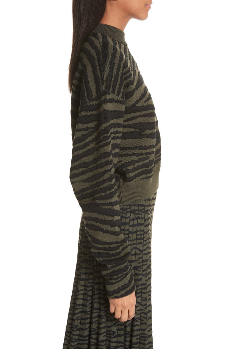 Tiger Stripe Jacquard Sweater, Alternate, color, FOREST GREEN/ BLACK