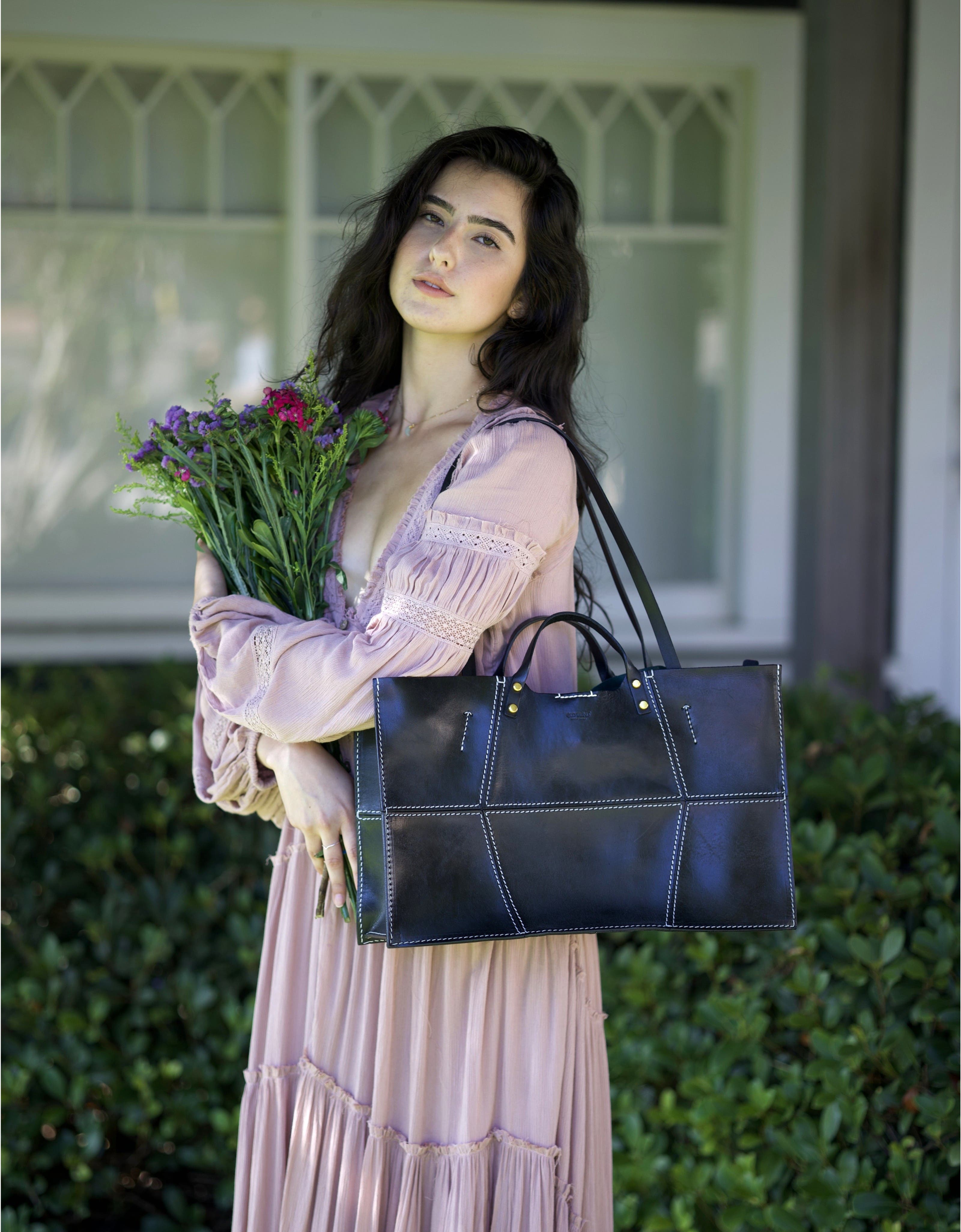 Rosa Genuine Leather Spacious Carryall Tote, Alternate, color, Black