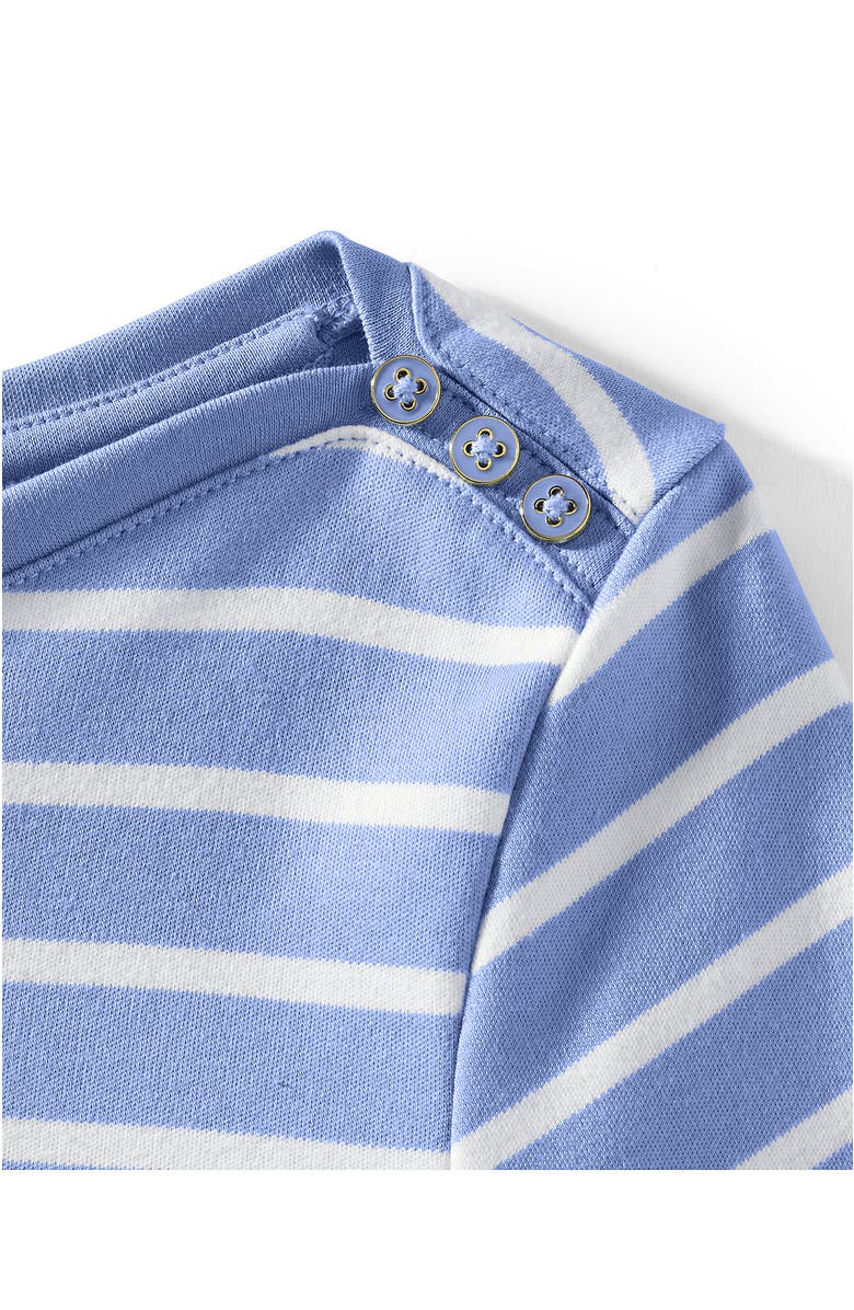 Lands' End Supima Cotton Elbow Sleeve Boatneck Button Shoulder Tee, Alternate, color, Periwinkle/Ivory Breton Stripe