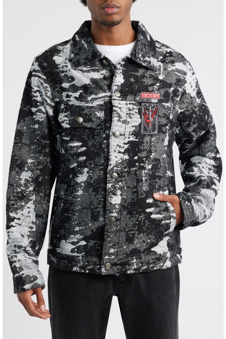 Devil Slayer Camo Jacquard Trucker Jacket, Alternate, color, BLACK