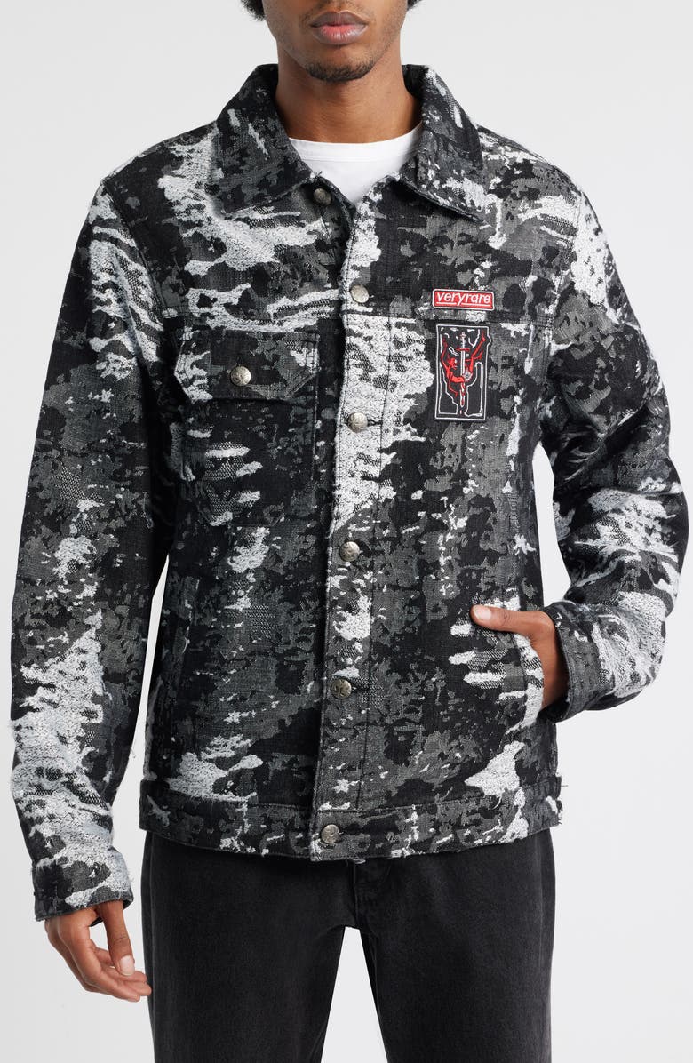 VERYRARE Devil Slayer Camo Jacquard Trucker Jacket, Alternate, color, Black