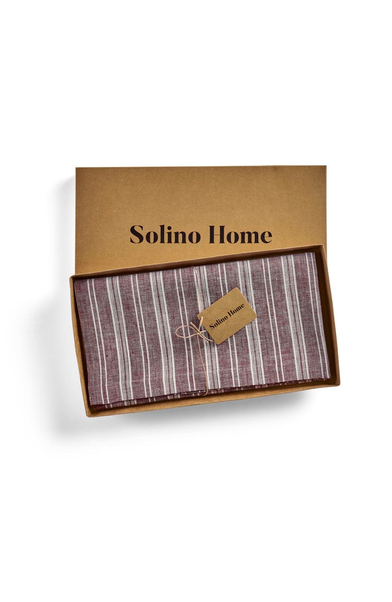 Solino Home Linen Table Throw - Chelsea Stripe, 52" x 52" Inch, Alternate, color, Burgundy And White