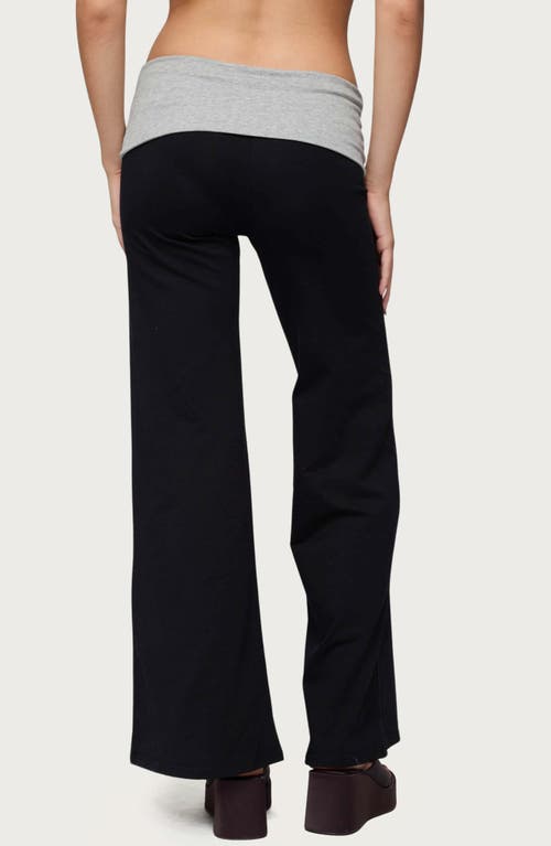 Edikted Wide Leg Contrast Fold Over Pants In Black