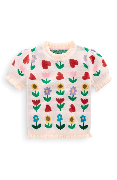 Kids' Floral Jacquard Short Sleeve Cotton Sweater (Toddler & Little Kid)
