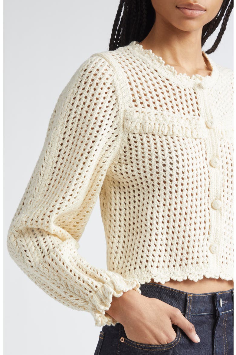Ione Open Stitch Crop Cardigan, Alternate, color, IVORY