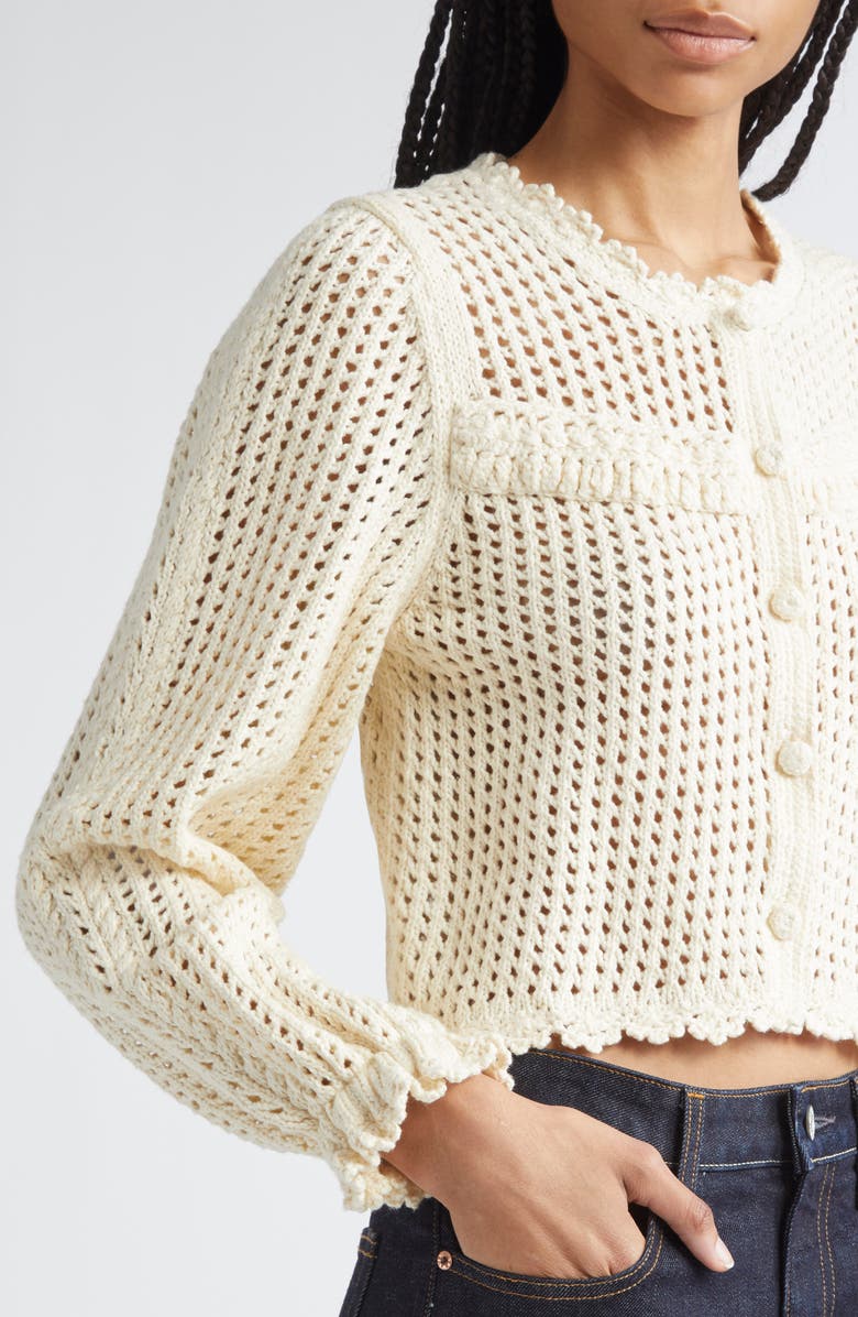 Cinq à Sept Ione Open Stitch Crop Cardigan, Alternate, color, Ivory