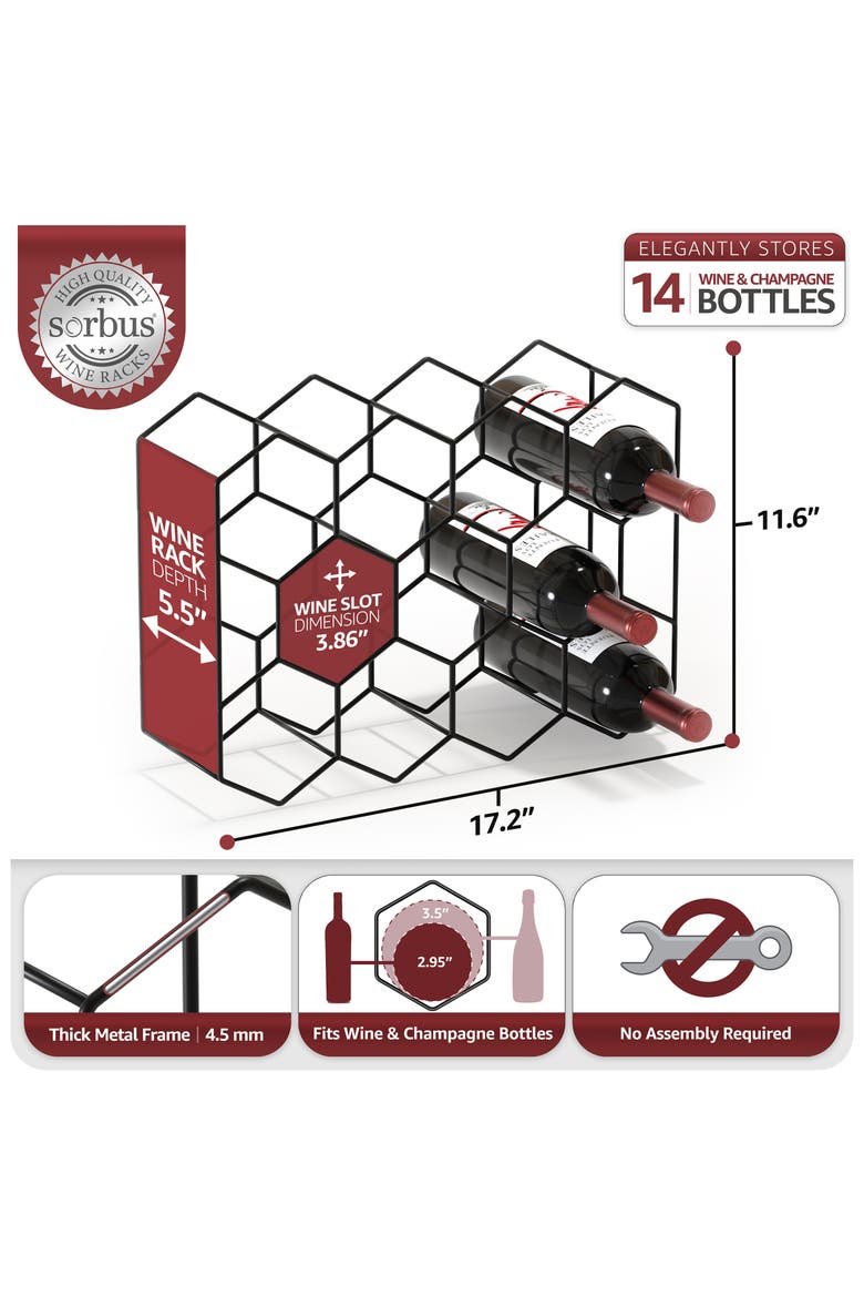 Honeycomb 14-Bottle Stackable Wine Rack, Alternate, color, BLACK