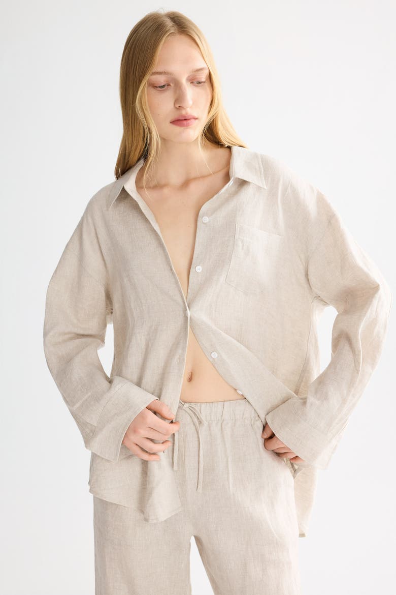 Oversized Linen Button-Up Shirt, Alternate, color, Beige