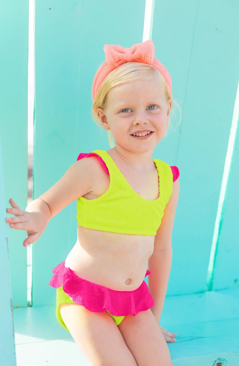 Limeapple Toddler Crinkle Ruffle Bikini, Alternate, color, Lime
