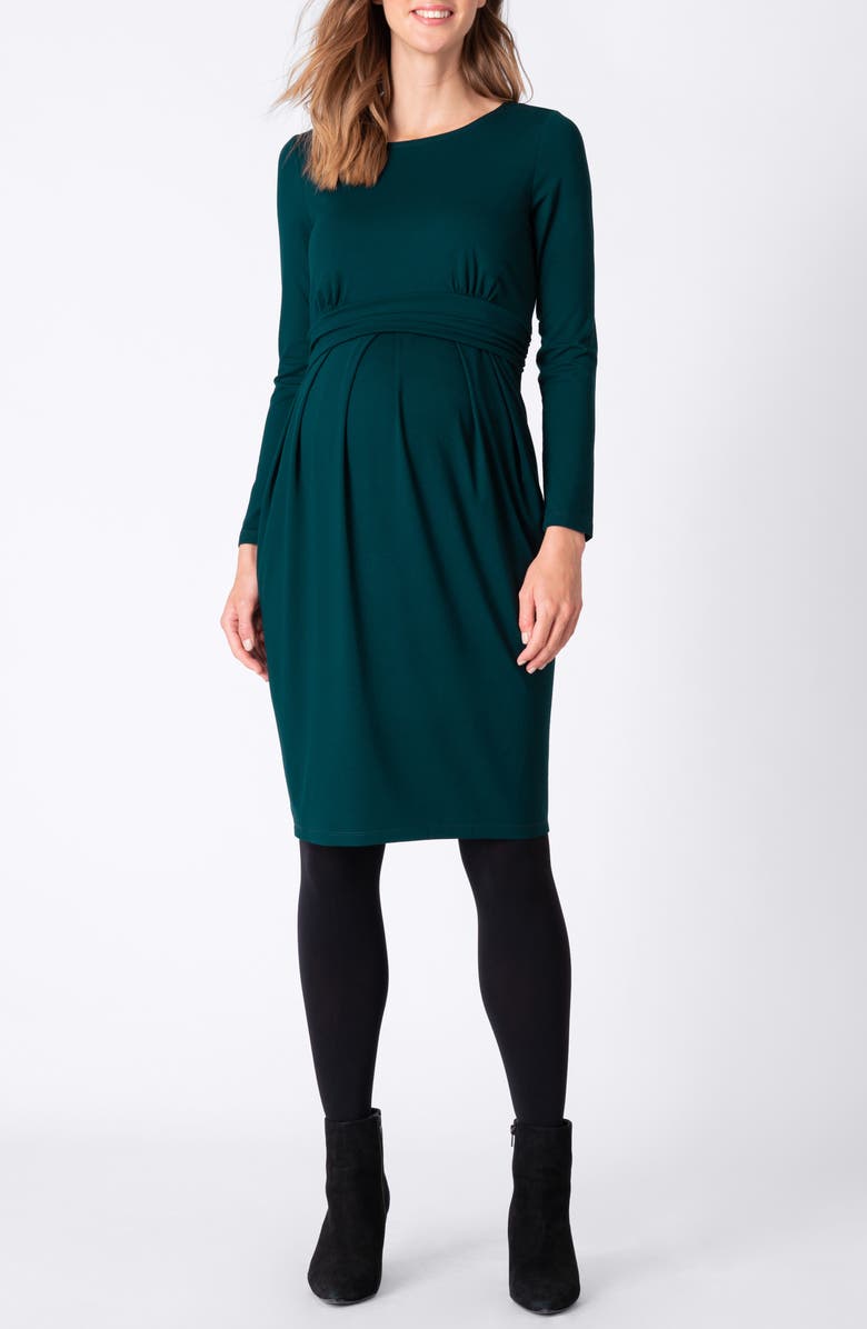 Seraphine Pleated Waist Long Sleeve Maternity/Nursing Dress, Main, color, 