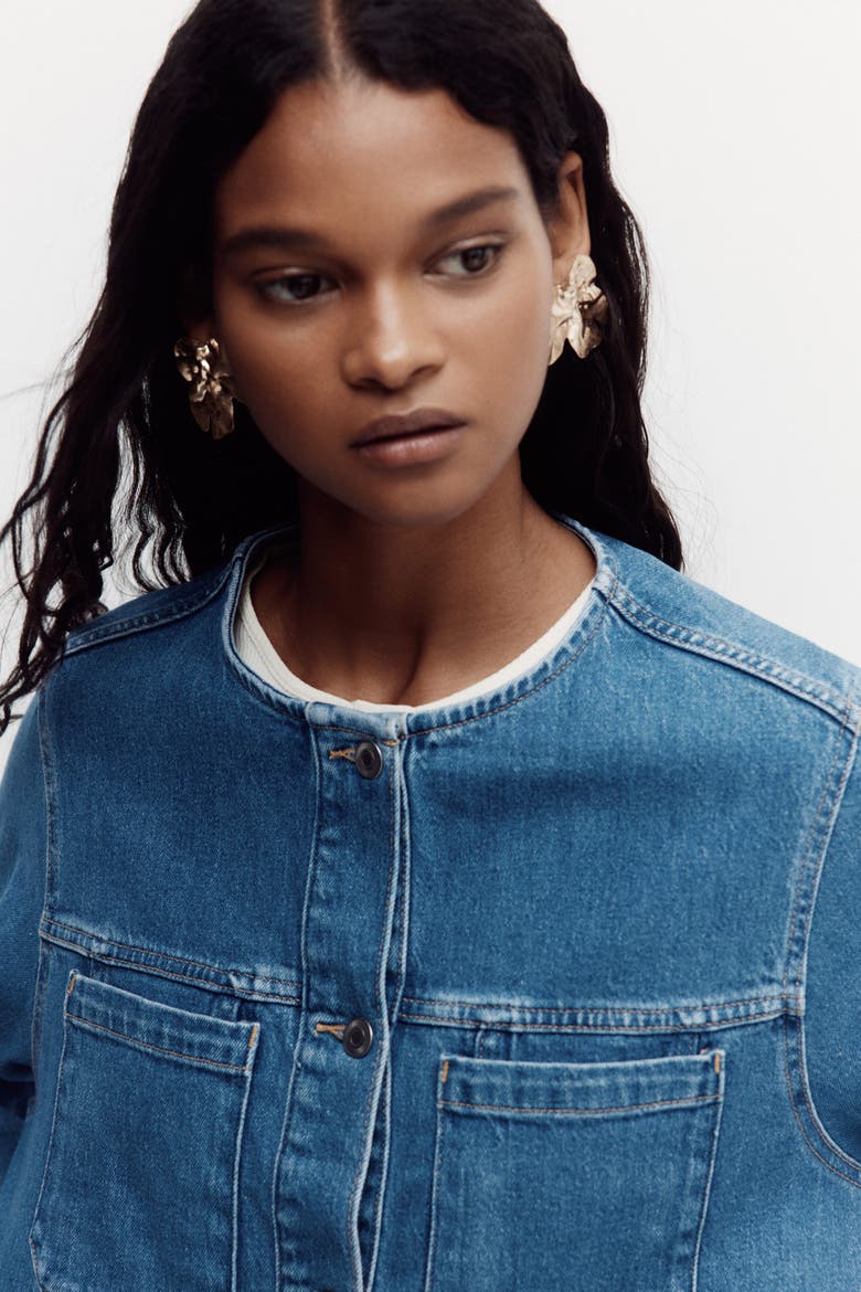 Collarless Trucker Jacket, Alternate, color, Denim blue
