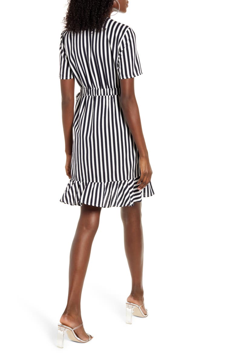 Helenmilo Stripe Wrap Linen Blend Dress, Alternate, color, NIGHT SKY STRIPE