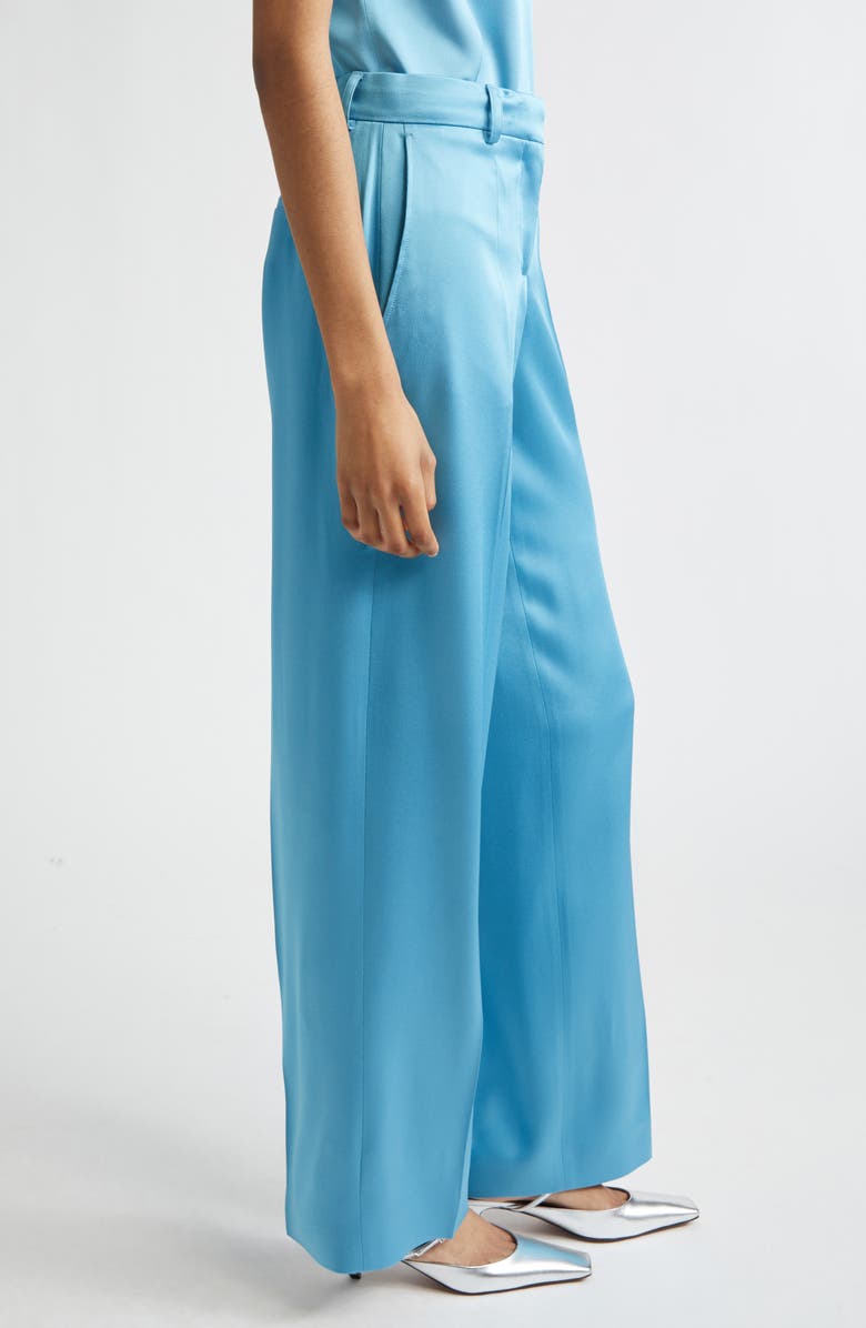 Stella McCartney Satin Straight Leg Pants, Alternate, color, Steel Blue