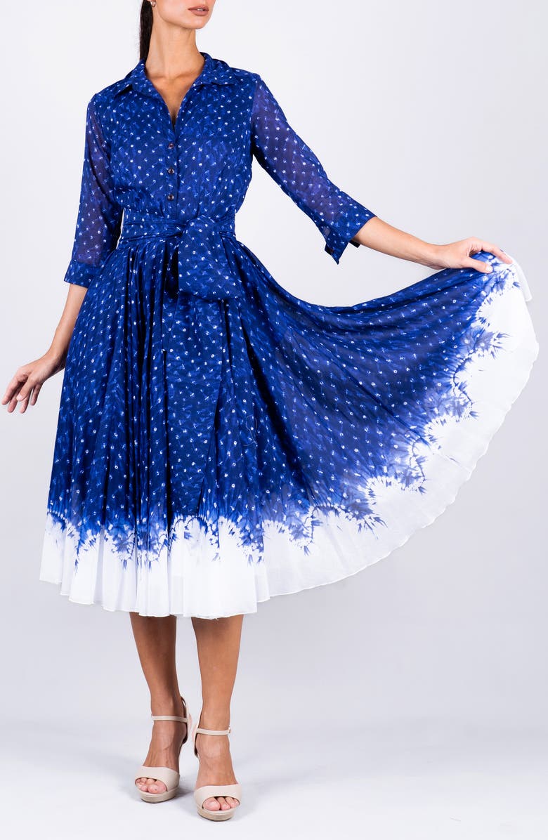 SAMANTHA SUNG A-Line Midi Aster Shirtdress, Alternate, color, Shibori Admiral