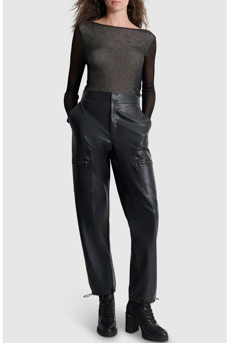 Faux Leather Cargo Pants, Alternate, color, BLACK
