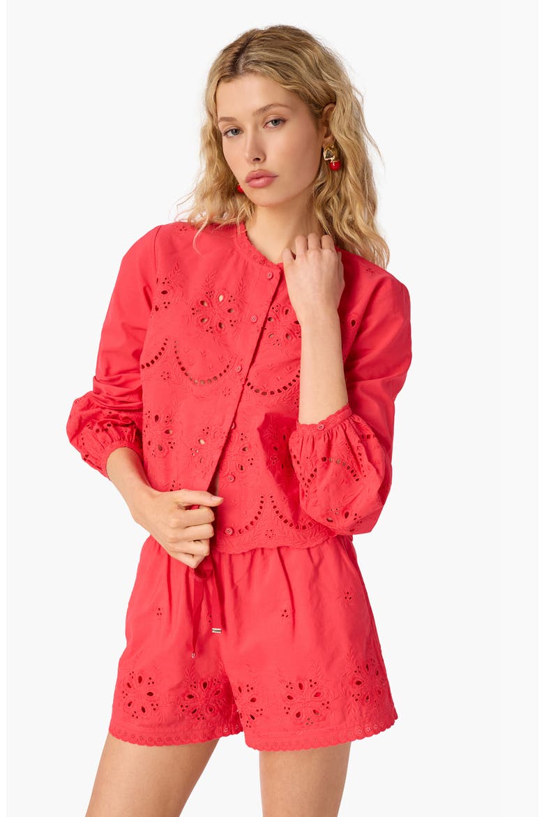 Jomi Embroidered Eyelet Cotton Shorts, Alternate, color, CANDY APPLE