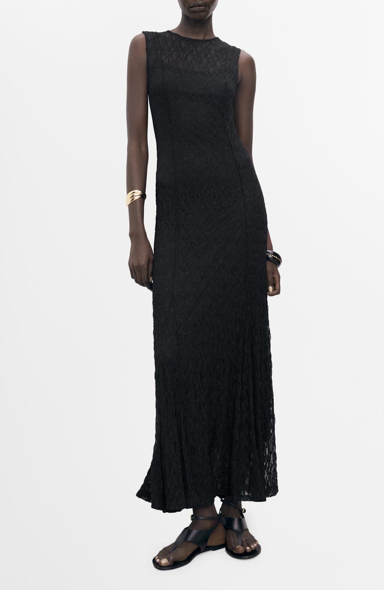 MANGO Sleeveless Lace Midi Dress, Main, color, Black