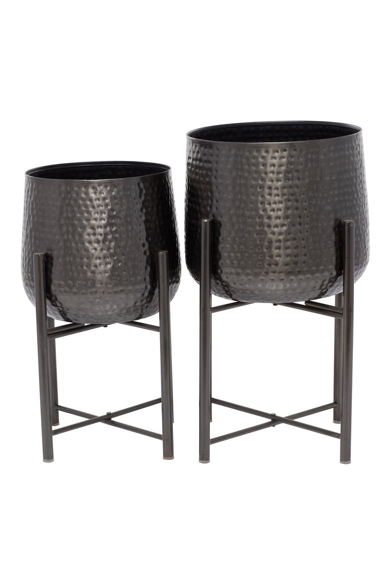 Black Metal Modern Planter with Removable Stand - Set of 2, Alternate, color, BLACK