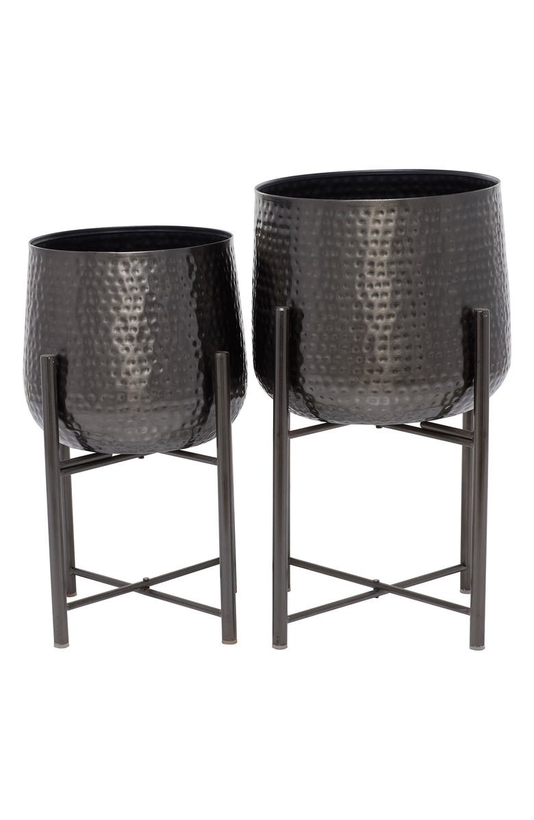 COSMO BY COSMOPOLITAN Black Metal Modern Planter with Removable Stand - Set of 2, Alternate, color,