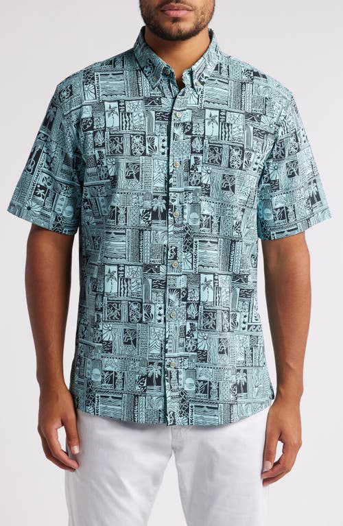 Tori Richard Coollage Short Sleeve Stretch Button-Down Shirt in Black/Teal 