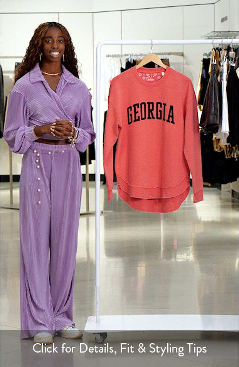 Women's Pressbox Red Georgia Bulldogs Vintage Wash Pullover Sweatshirt, sales video thumbnail