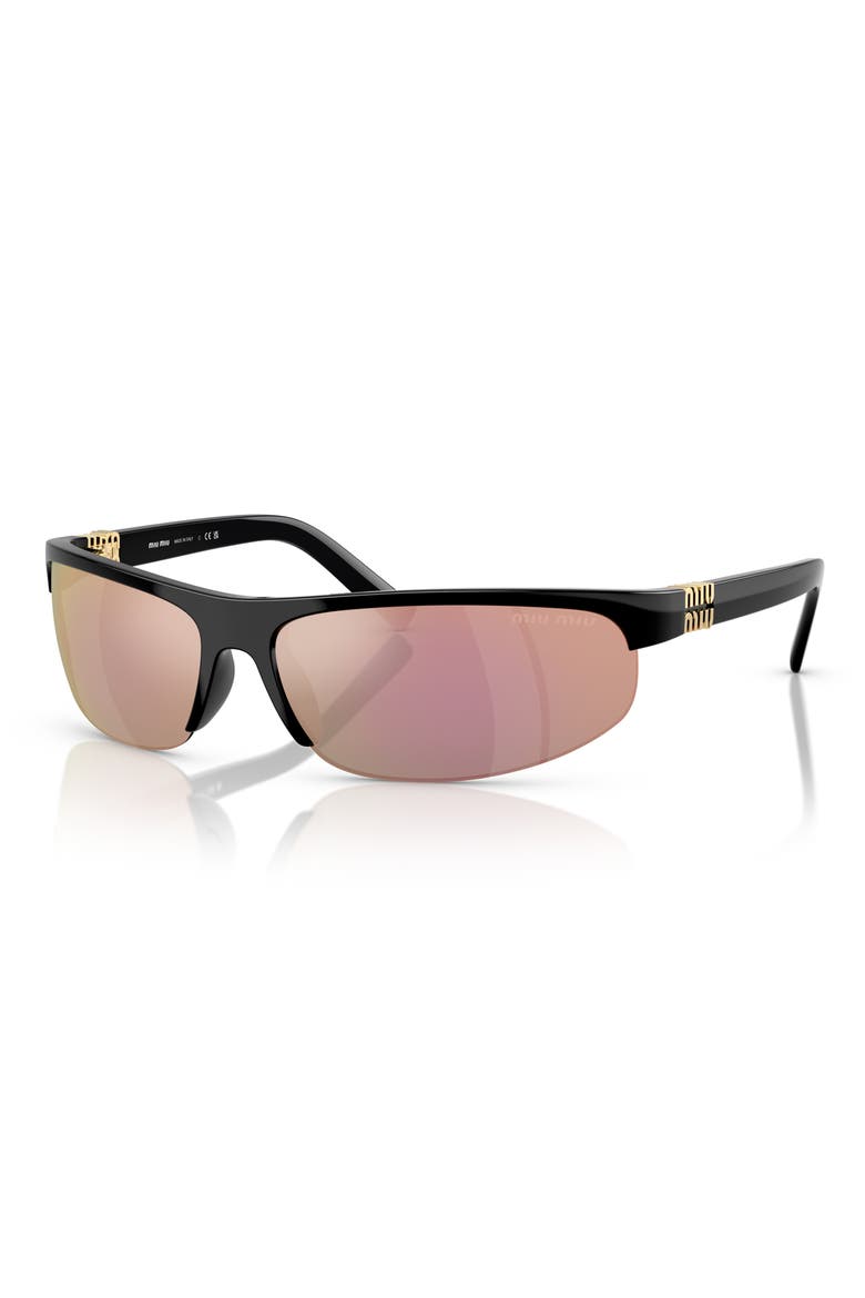 70mm Oversize Oval Semirimless Sunglasses, Alternate, color, BLACK