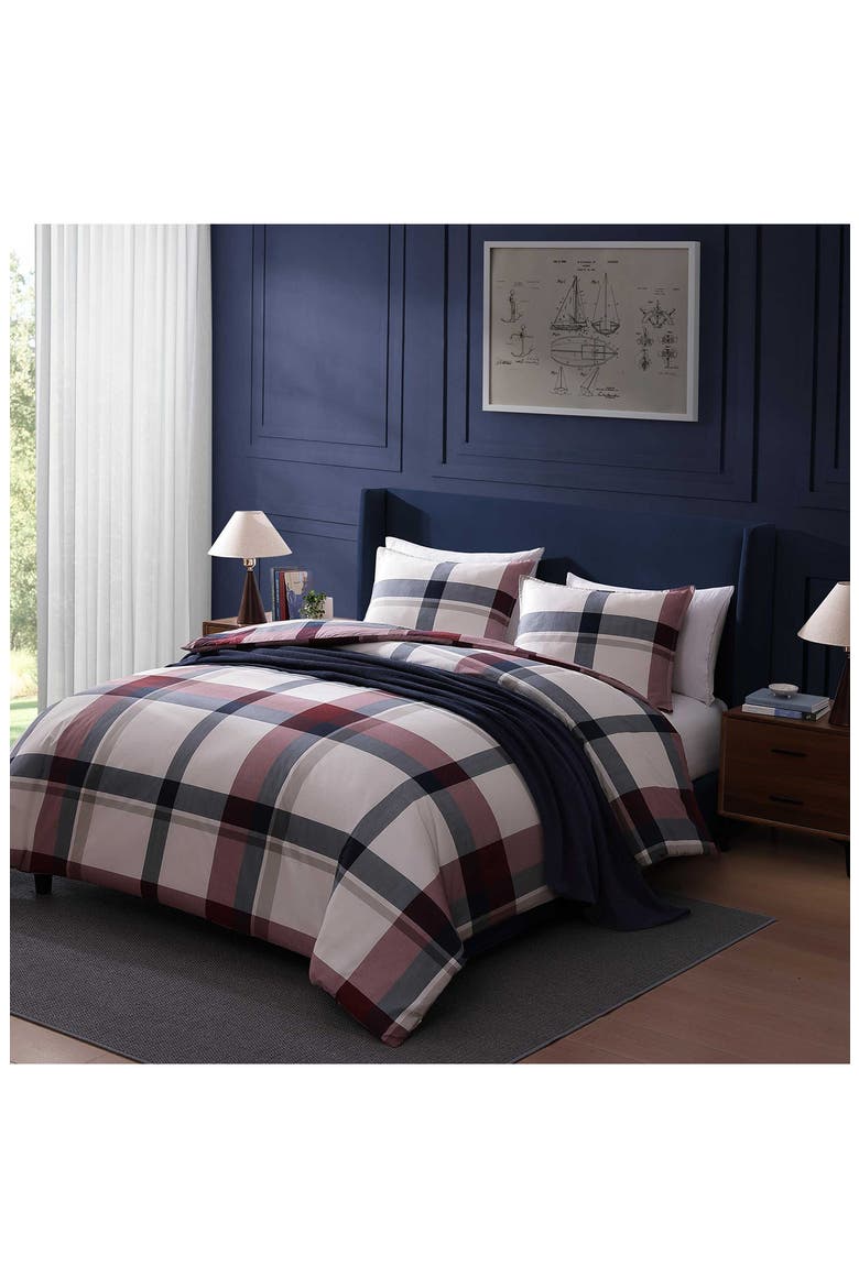 Prospect Park Plaid Cotton Percale Comforter & Shams Set, Alternate, color, EGGSHELL WHITE/ BLUE/ RED