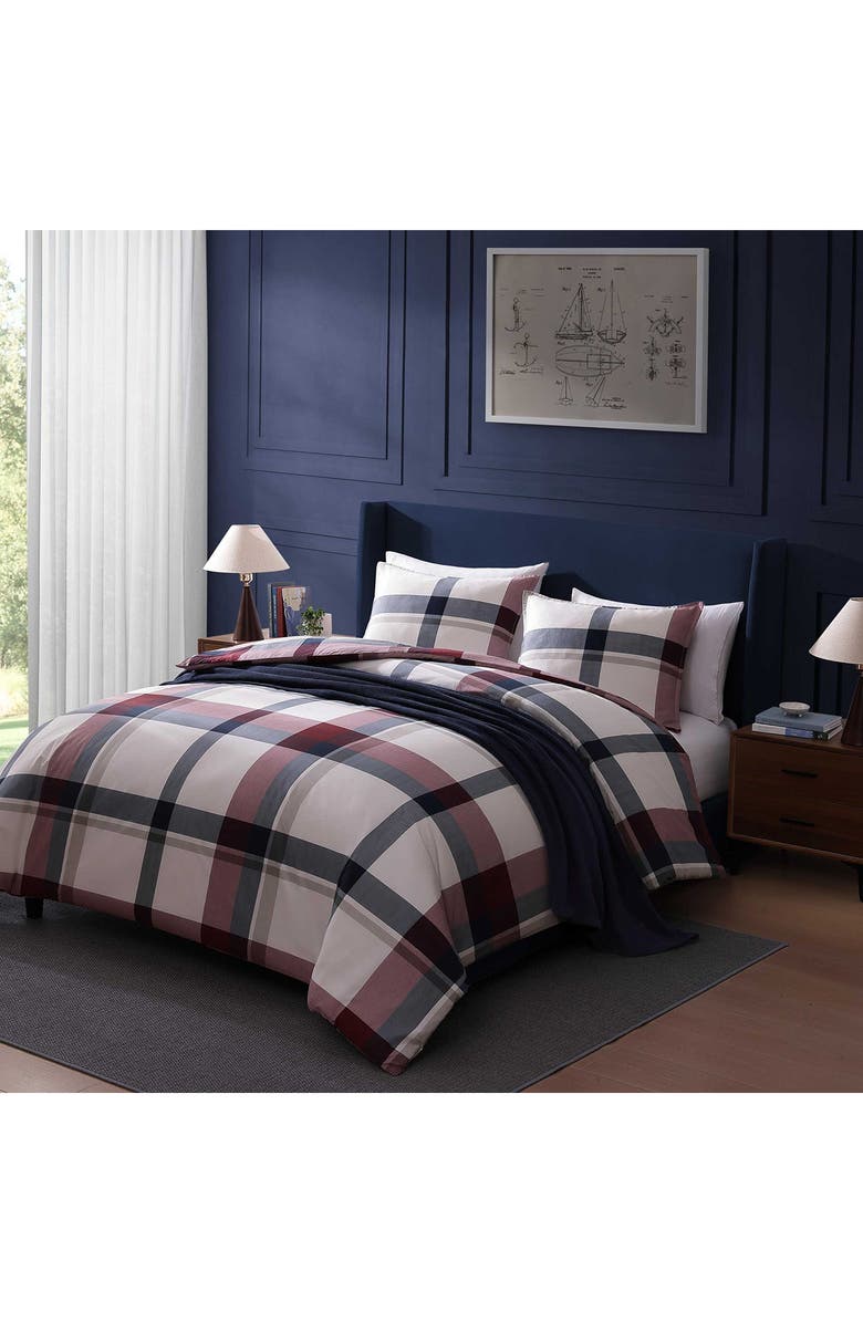 Tommy Hilfiger Prospect Park Plaid Cotton Percale Comforter & Shams Set, Alternate, color, Eggshell White/ Blue/ Red