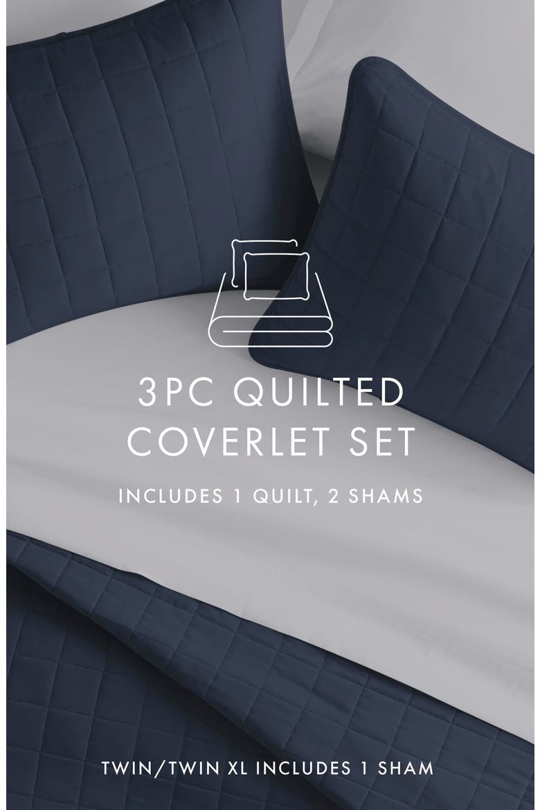 HOME SPUN Premium Ultra Soft Square Pattern Quilted Coverlet Set, Alternate, color, NAVY