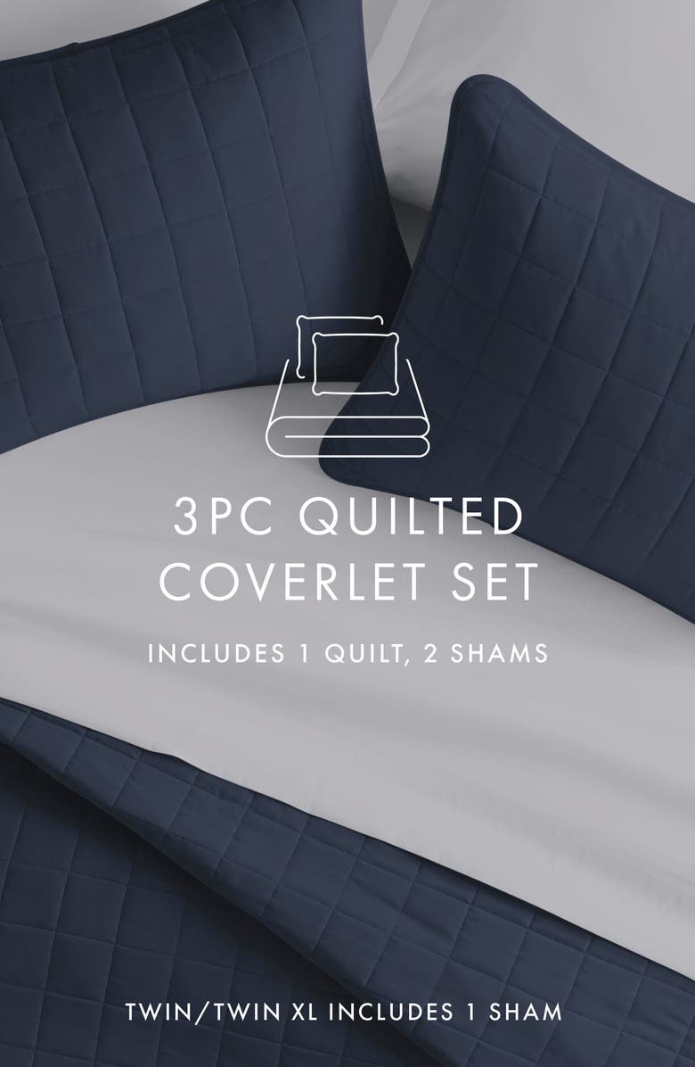 HOMESPUN HOME SPUN Premium Ultra Soft Square Pattern Quilted Coverlet Set, Alternate, color, Navy