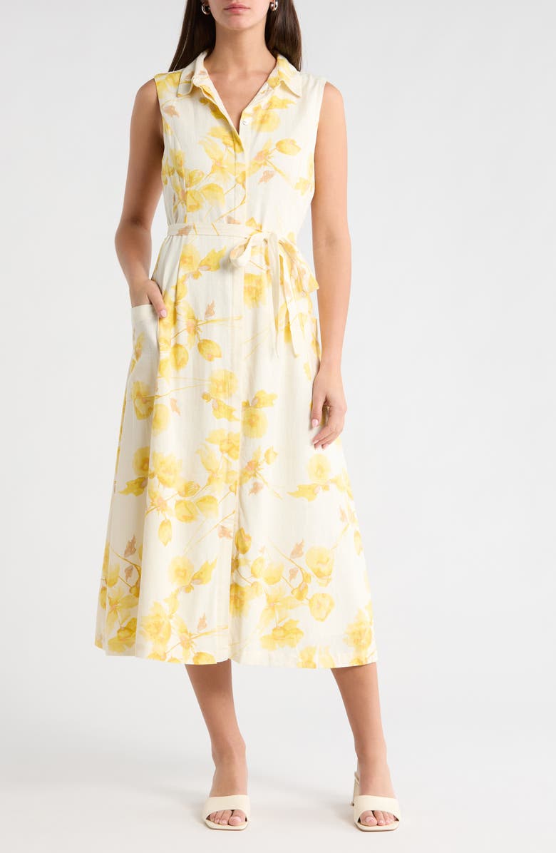 Vince Camuto Floral Print Shirtdress, Main, color, New Ivory