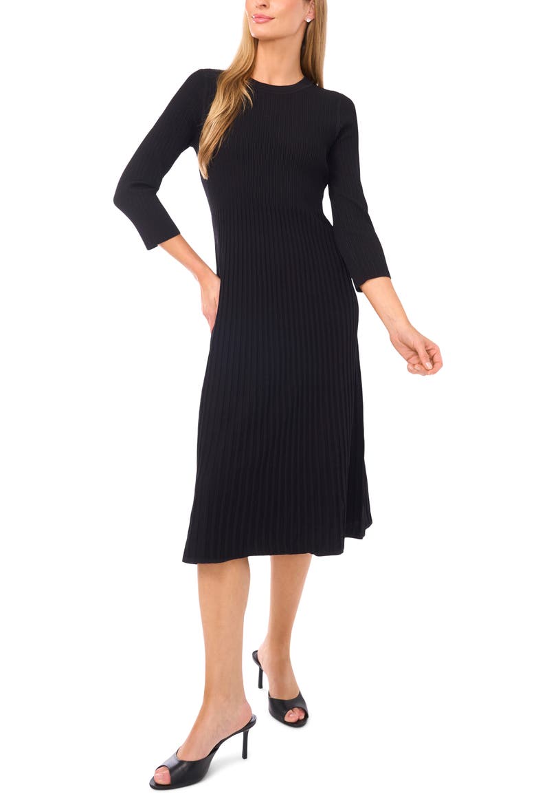 Flare Rib Midi Dress, Main, color, RICH BLACK