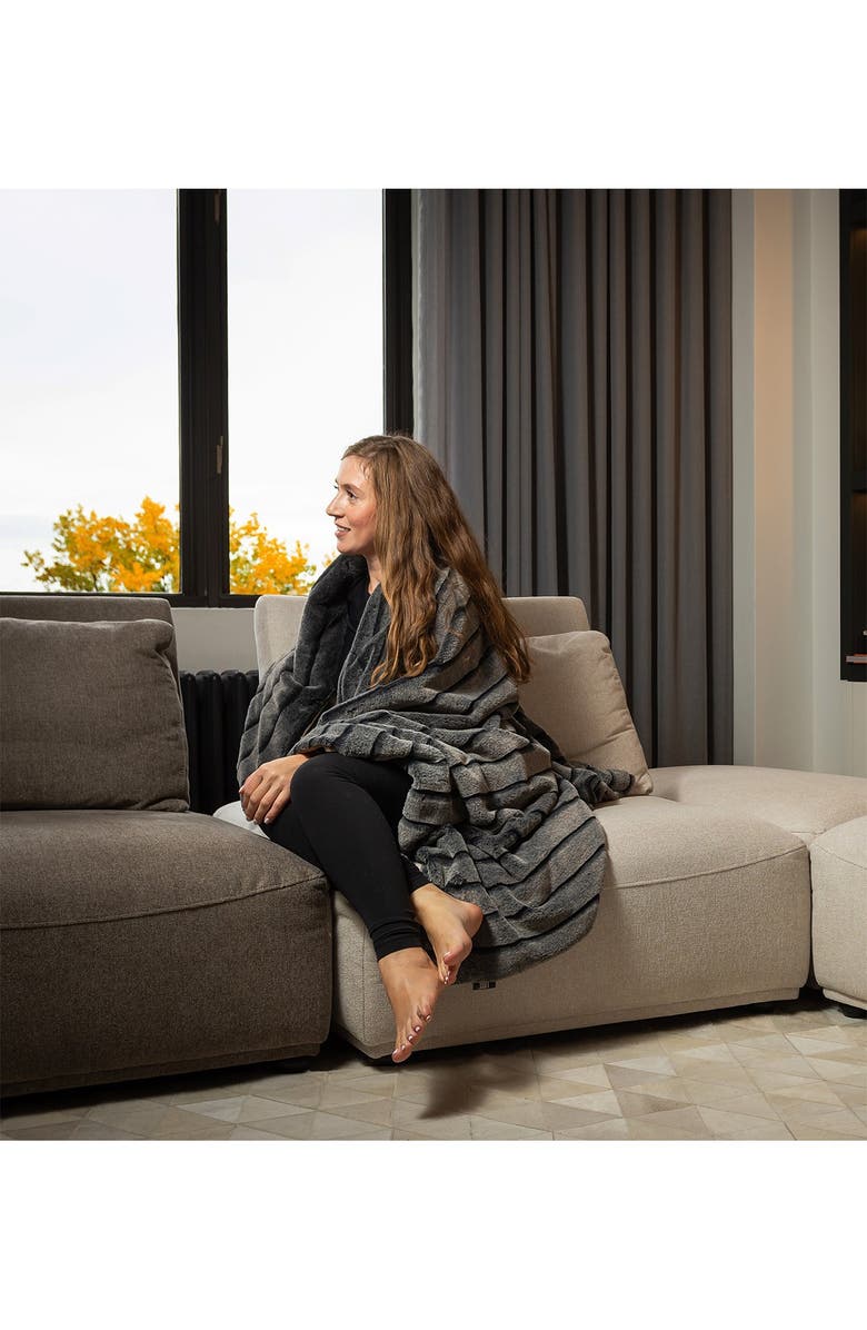 LUXE Faux Fur Throw - 50" x 60" - Glacier Grey, Alternate, color, Glacier Grey