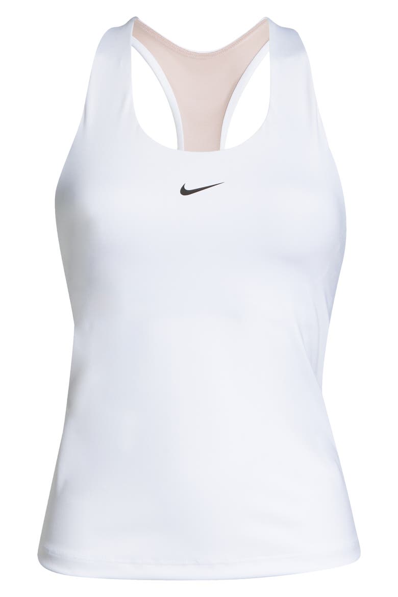 Dri-FIT Swoosh Bra Racerback Tank, Alternate, color, 100 WHITE/BLACK