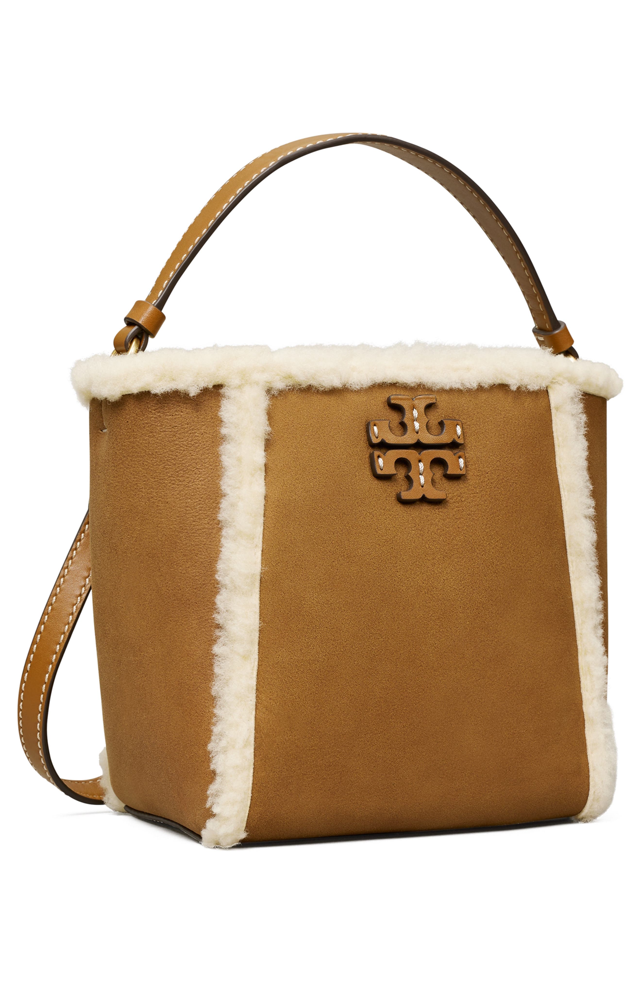 Tory Burch Small McGraw Genuine Shearling Bucket Bag, Alternate, color, 
