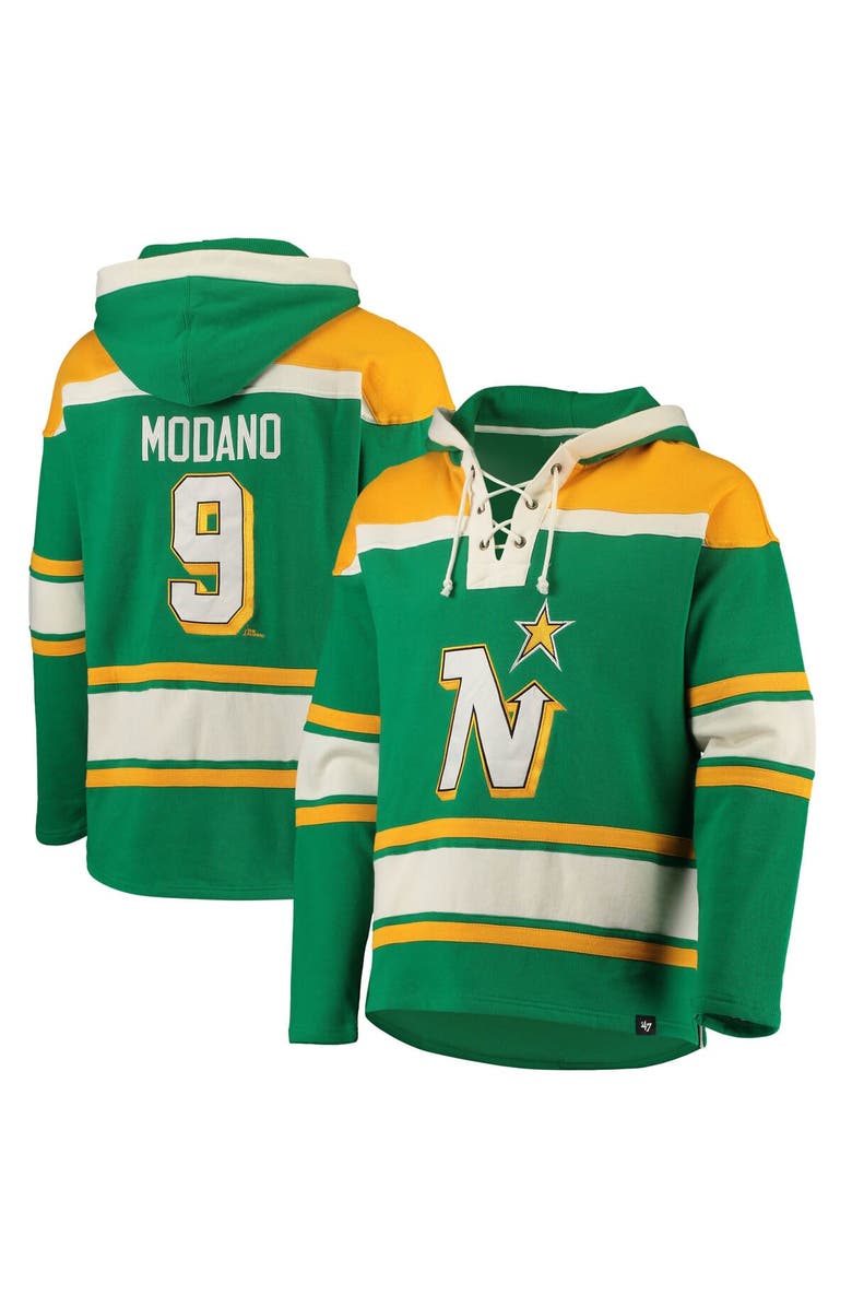 '47 Men's '47 Mike Modano Kelly Green Minnesota North Stars Retired Player Name & Number Lacer Pullover Hoodie, Main, color,