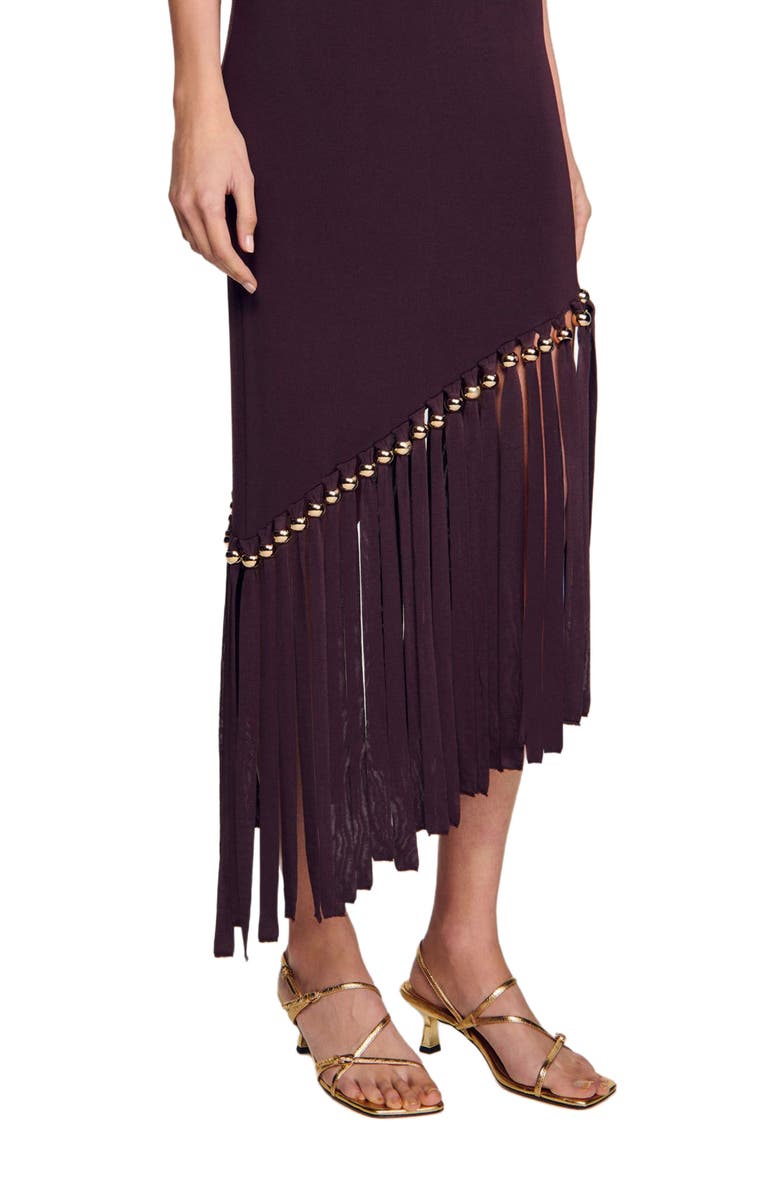 SANDRO Fringed and beaded maxi dress, Alternate, color, 