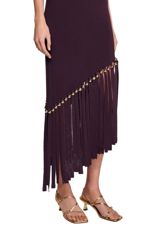 Sandro Fringed And Beaded Maxi Dress In Brown