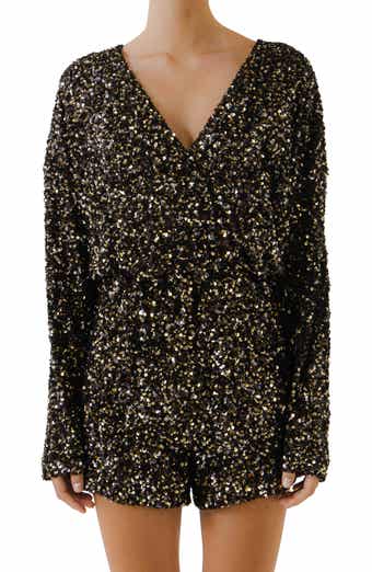2D Sequin Faux Wrap Romper