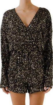 Endless Rose 2D Sequin Faux Wrap Romper