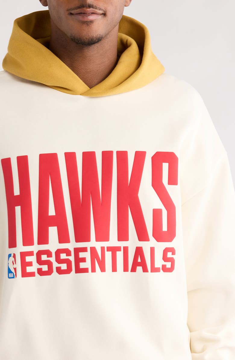 Fear of God Essentials x NBA Atlanta Hawks Sports Fit Cotton Blend Hoodie, Alternate, color, Cream White/ Canyon